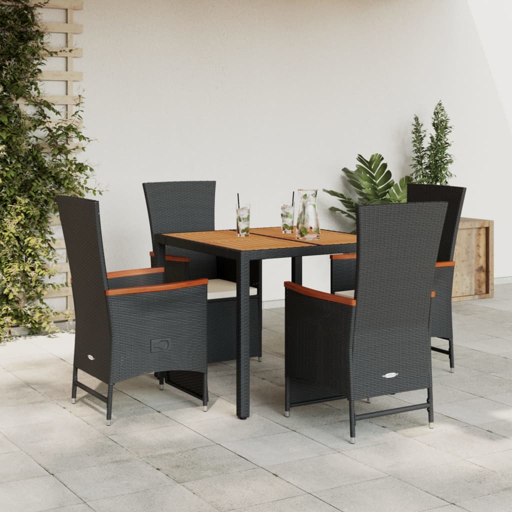 vidaXL 3-delige Tuinset met kussens poly rattan zwart