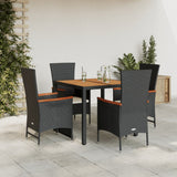 vidaXL 3-delige Tuinset met kussens poly rattan zwart