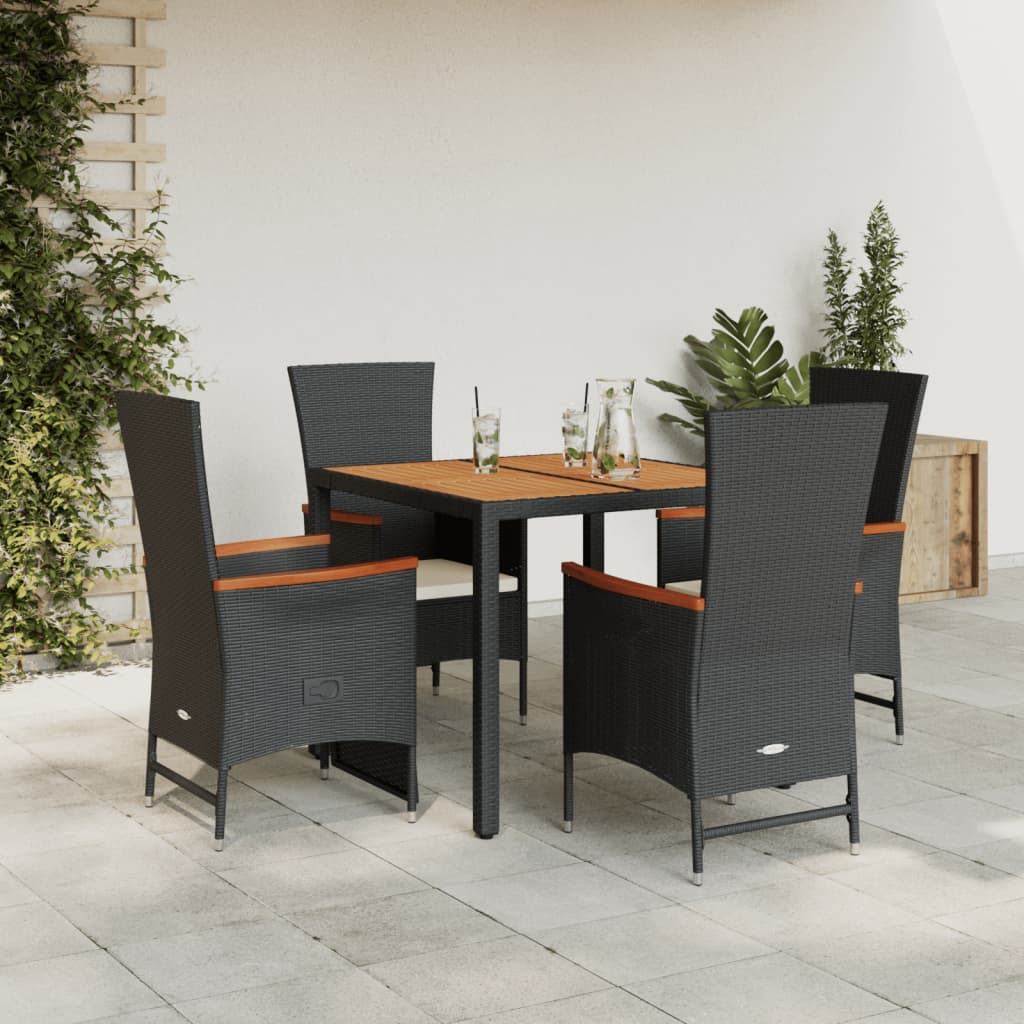 vidaXL 3-delige Tuinset met kussens poly rattan zwart
