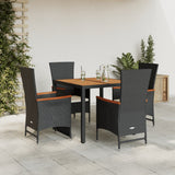 vidaXL 3-delige Tuinset met kussens poly rattan zwart