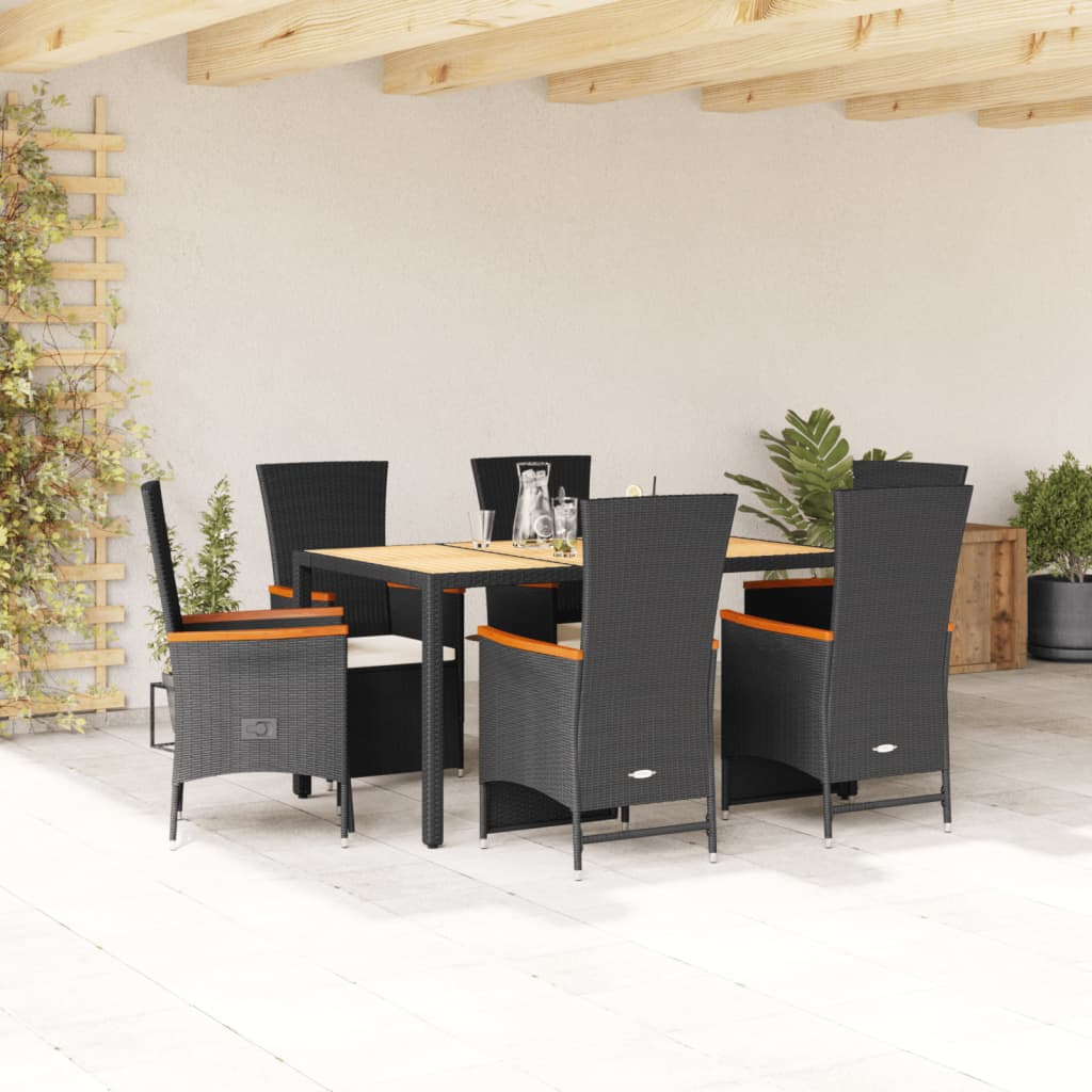 vidaXL 3-delige Tuinset met kussens poly rattan zwart