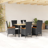 vidaXL 3-delige Tuinset met kussens poly rattan zwart