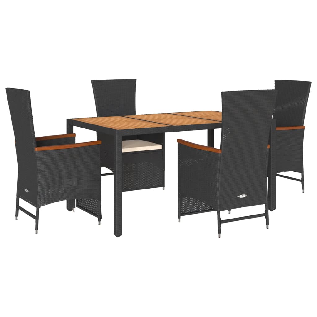 vidaXL 3-delige Tuinset met kussens poly rattan zwart