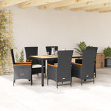 vidaXL 3-delige Tuinset met kussens poly rattan zwart