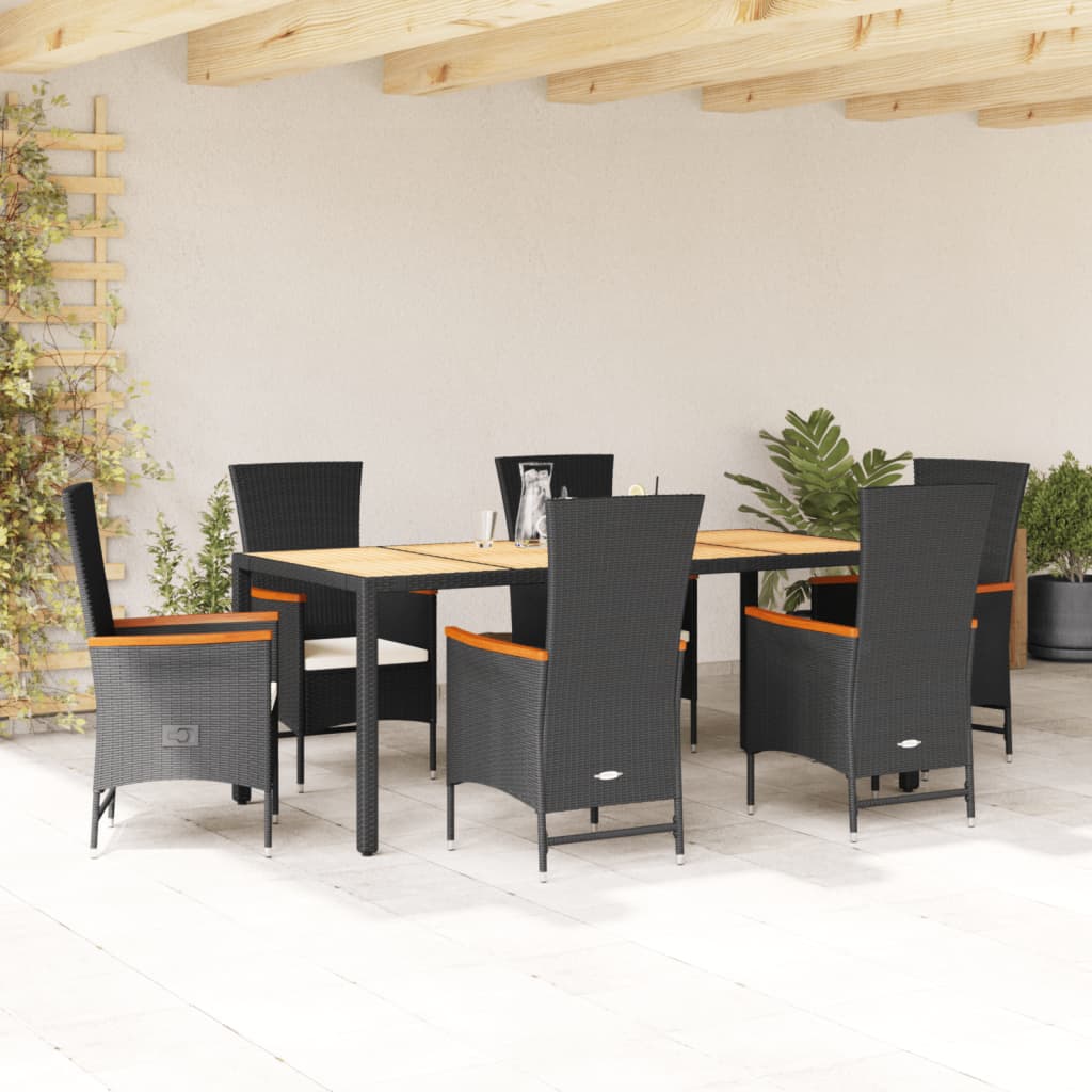 vidaXL 3-delige Tuinset met kussens poly rattan zwart