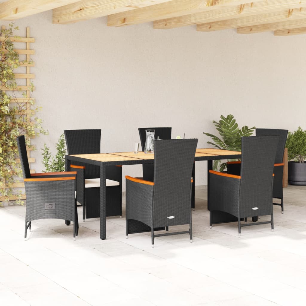 vidaXL 3-delige Tuinset met kussens poly rattan zwart