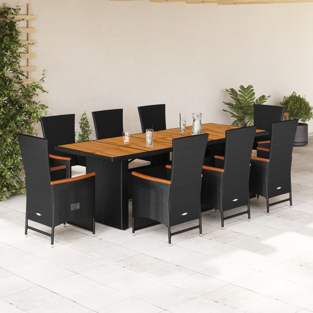 vidaXL 9-delige Tuinset poly rattan zwart