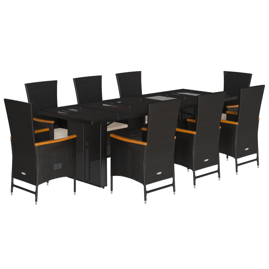 vidaXL 9-delige Tuinset poly rattan zwart