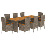 vidaXL 9-delige Tuinset met kussens poly rattan grijs