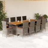 vidaXL 9-delige Tuinset met kussens poly rattan grijs