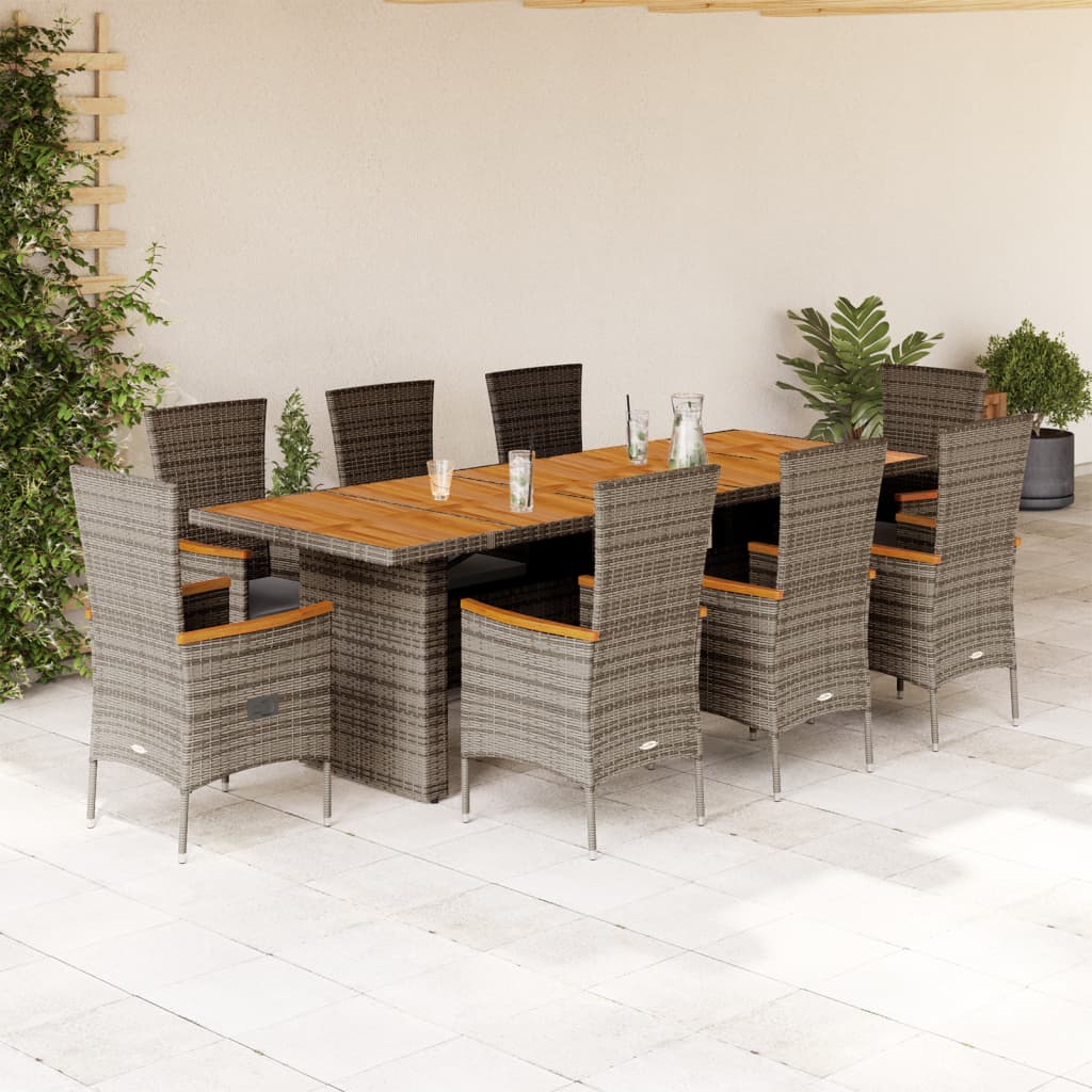vidaXL 9-delige Tuinset met kussens poly rattan grijs