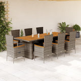 vidaXL 9-delige Tuinset met kussens poly rattan grijs
