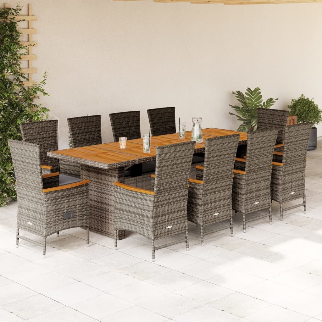 vidaXL 9-delige Tuinset met kussens poly rattan grijs