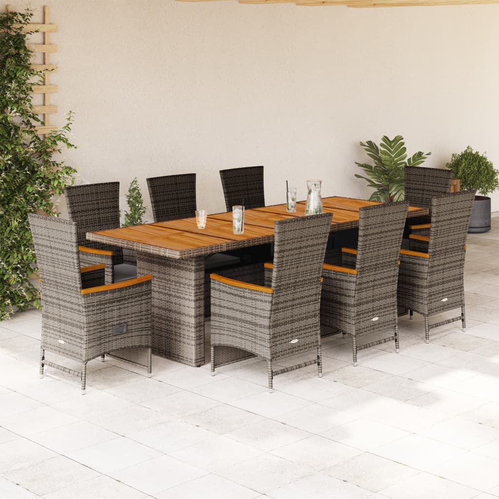 vidaXL 9-delige Tuinset met kussens poly rattan grijs