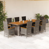 vidaXL 9-delige Tuinset met kussens poly rattan grijs