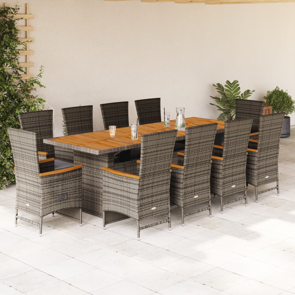 vidaXL 9-delige Tuinset met kussens poly rattan grijs