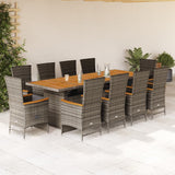 vidaXL 9-delige Tuinset met kussens poly rattan grijs