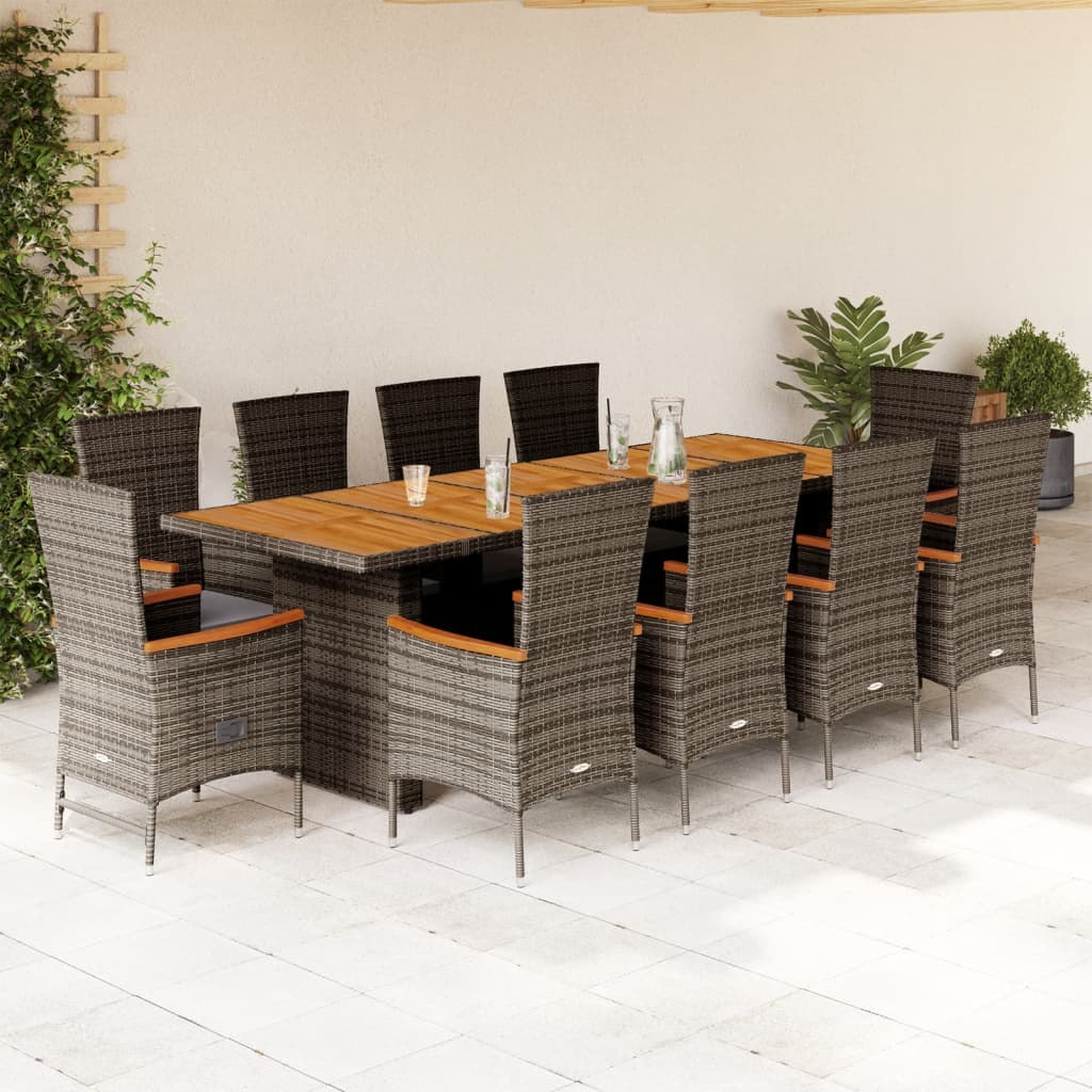vidaXL 9-delige Tuinset met kussens poly rattan grijs