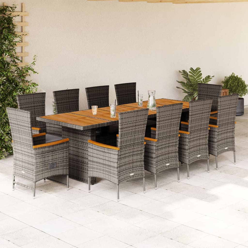 vidaXL 9-delige Tuinset met kussens poly rattan grijs