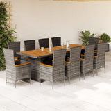 vidaXL 9-delige Tuinset met kussens poly rattan grijs