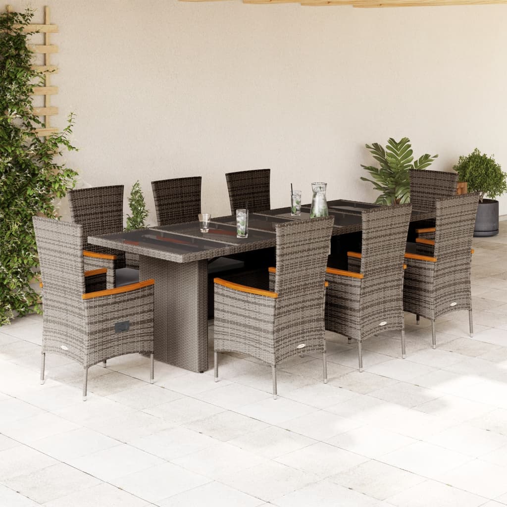 vidaXL 9-delige Tuinset met kussens poly rattan grijs