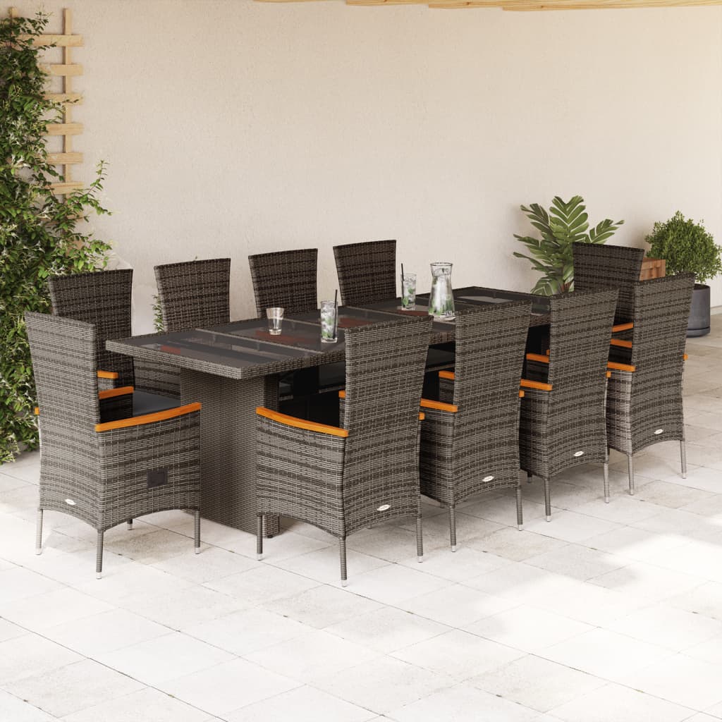 vidaXL 9-delige Tuinset met kussens poly rattan grijs