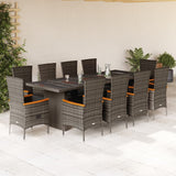 vidaXL 9-delige Tuinset met kussens poly rattan grijs