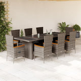 vidaXL 9-delige Tuinset met kussens poly rattan grijs