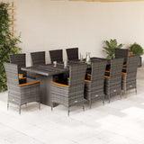 vidaXL 9-delige Tuinset met kussens poly rattan grijs