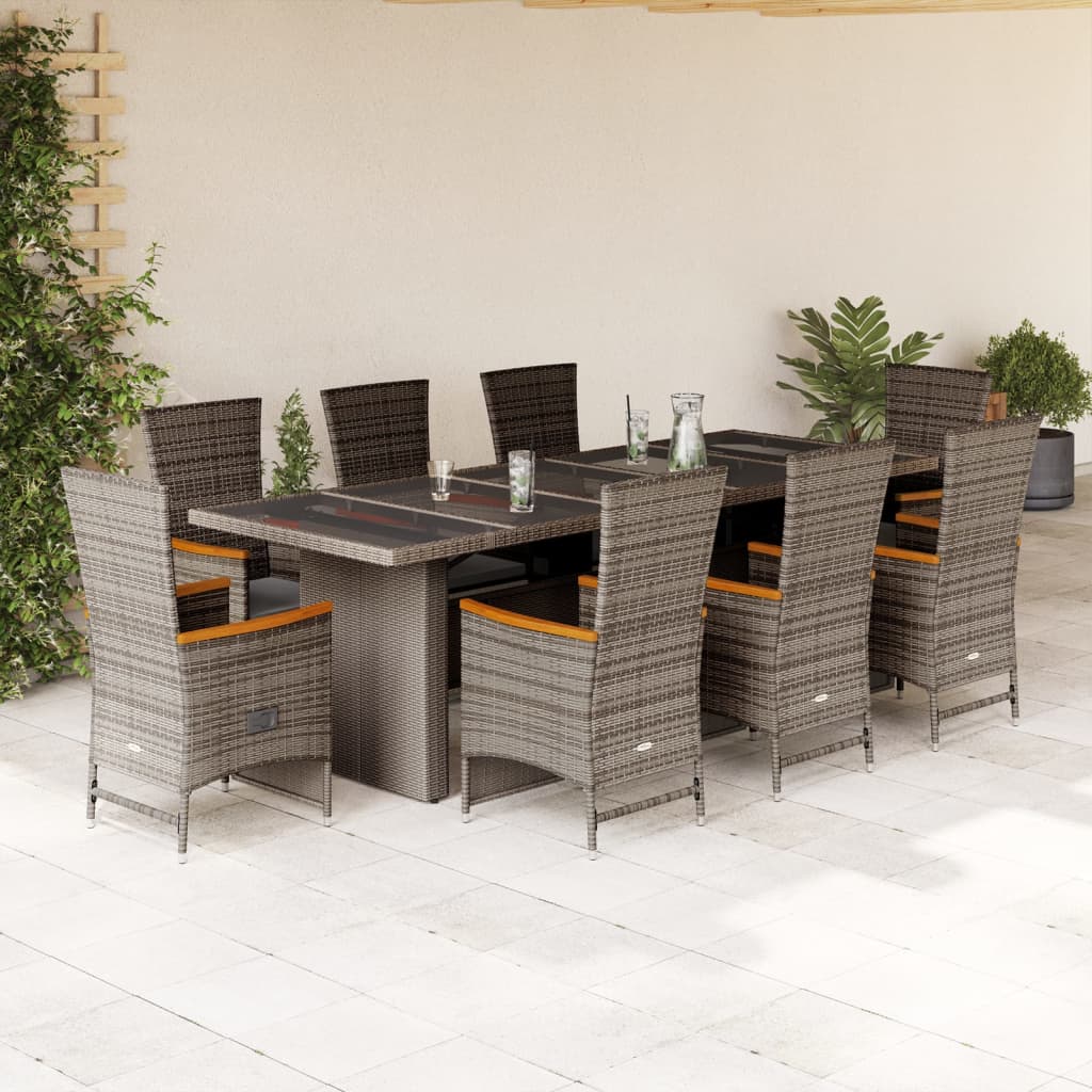 vidaXL 9-delige Tuinset met kussens poly rattan grijs