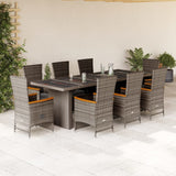 vidaXL 9-delige Tuinset met kussens poly rattan grijs