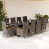vidaXL 9-delige Tuinset met kussens poly rattan grijs