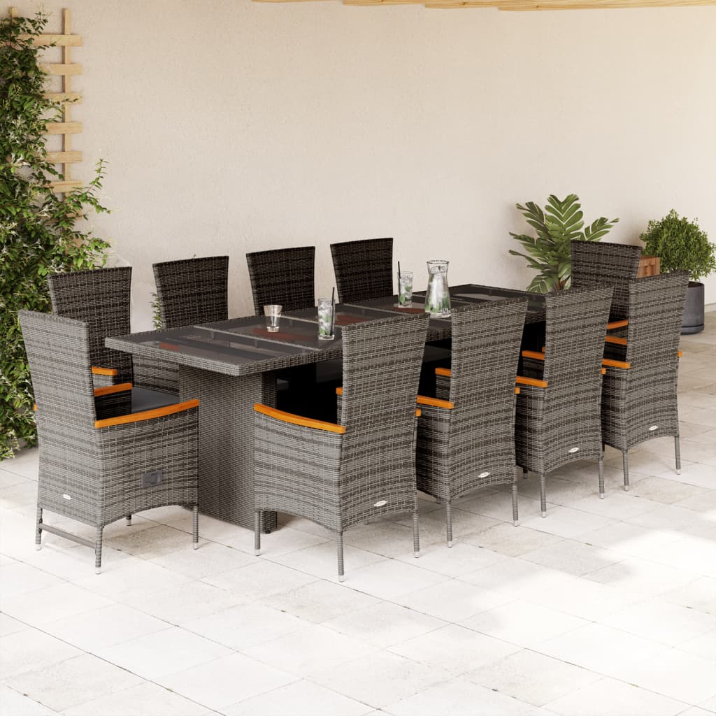 vidaXL 9-delige Tuinset met kussens poly rattan grijs