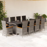 vidaXL 9-delige Tuinset met kussens poly rattan grijs