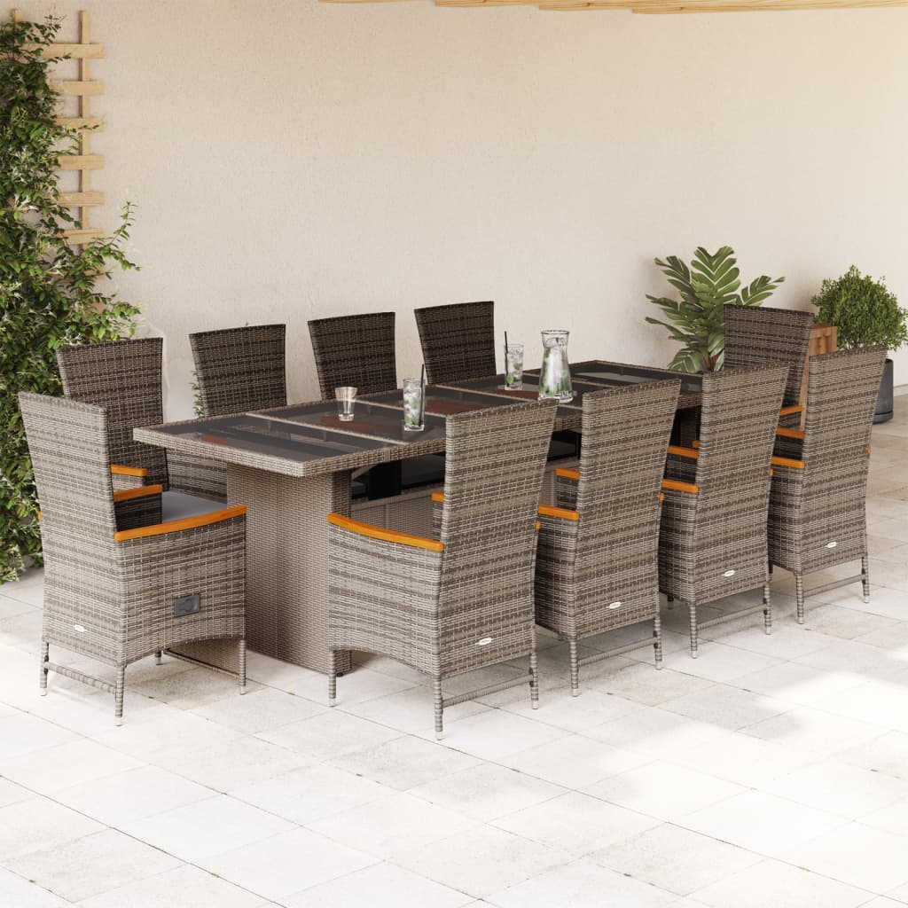 vidaXL 9-delige Tuinset met kussens poly rattan grijs