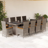 vidaXL 9-delige Tuinset met kussens poly rattan grijs
