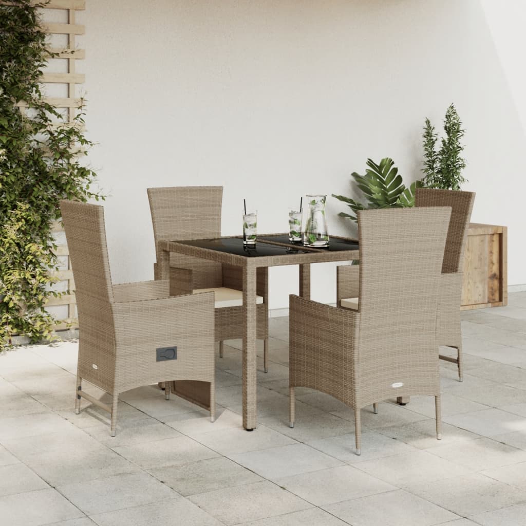 vidaXL 5-piece Garden Lounge Set with Cushions Poly Rattan Beige
