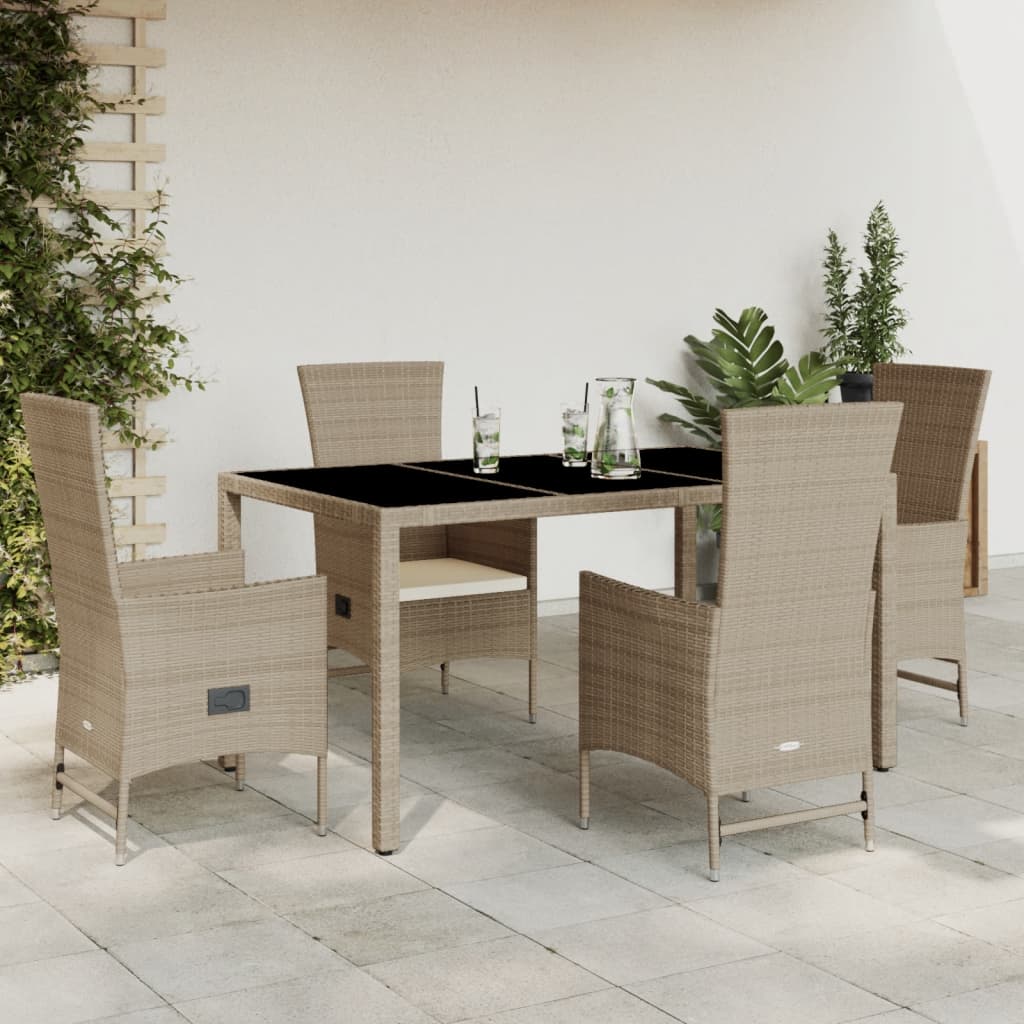 vidaXL 5-piece Garden Lounge Set with Cushions Poly Rattan Beige