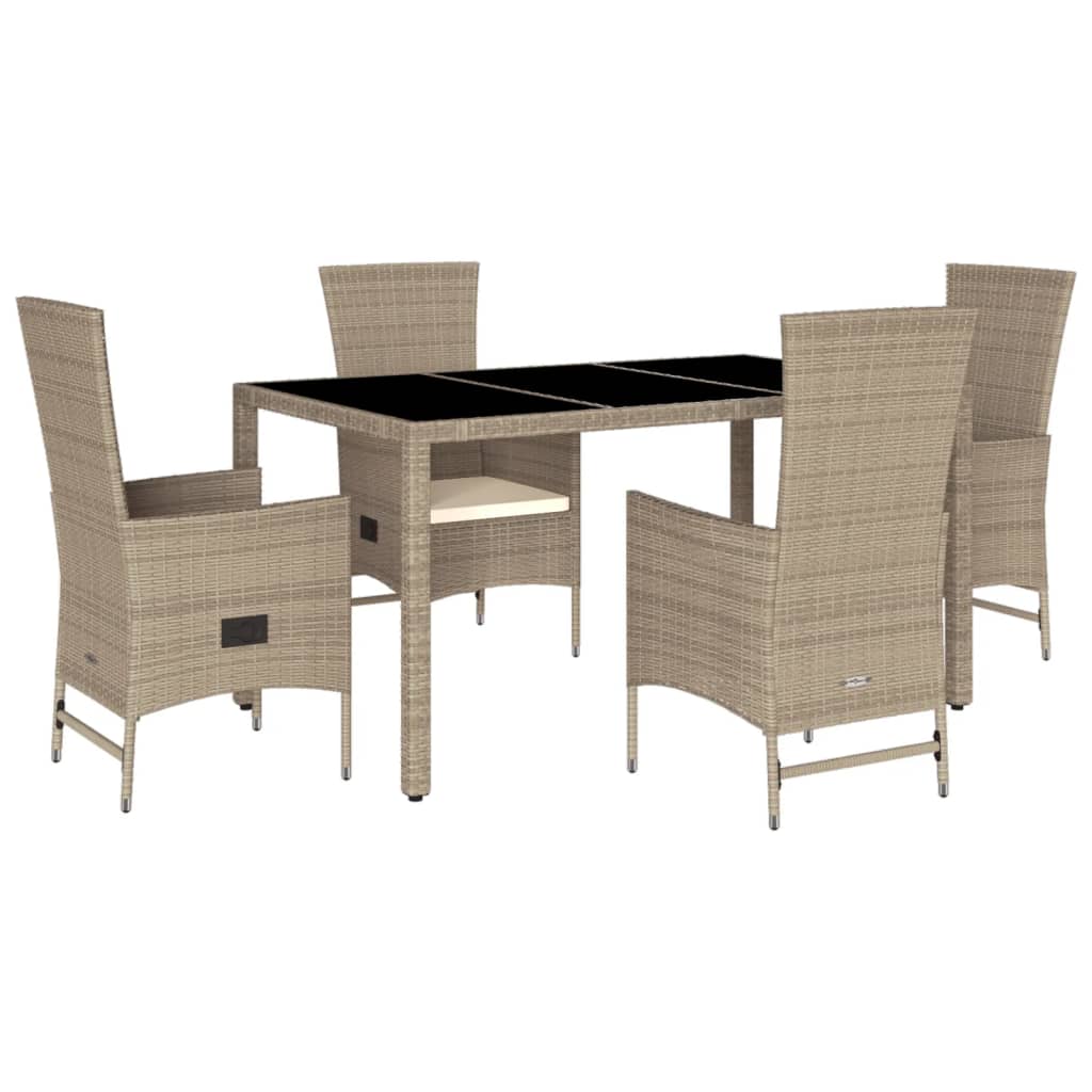 vidaXL 5-piece Garden Lounge Set with Cushions Poly Rattan Beige