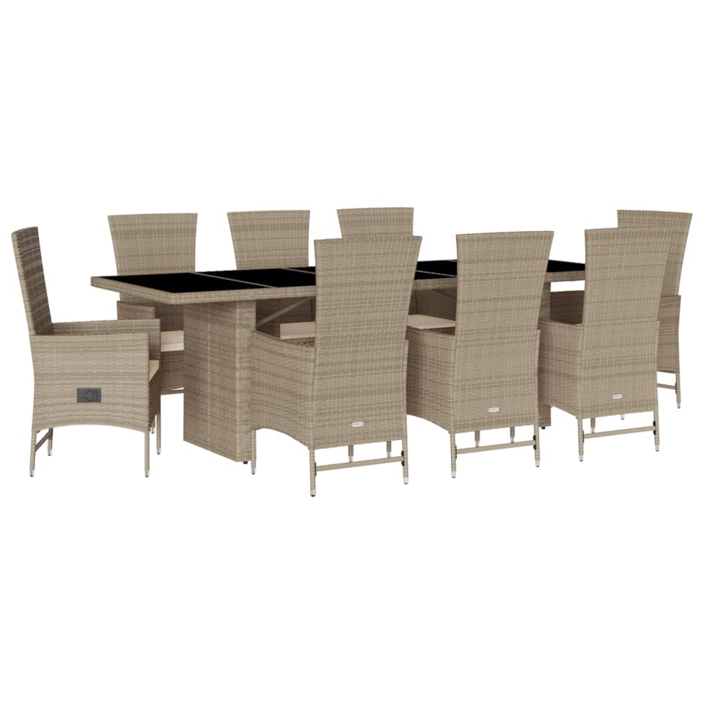 vidaXL 7-delige Tuinset met kussens poly rattan beige