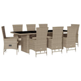 vidaXL 7-delige Tuinset met kussens poly rattan beige
