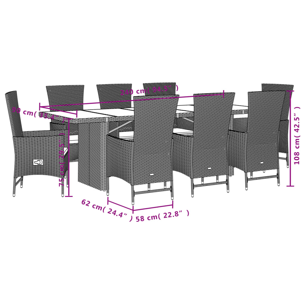 vidaXL 7-delige Tuinset met kussens poly rattan beige