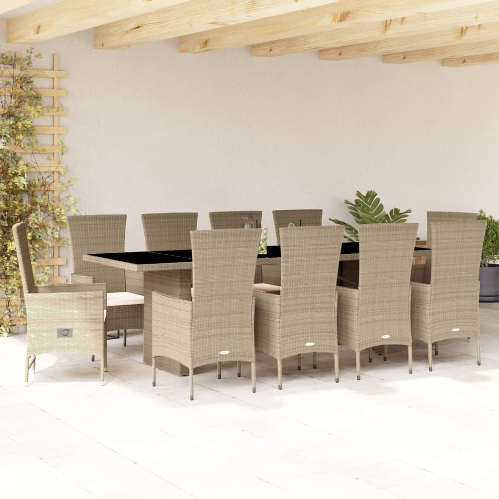 vidaXL 7-delige Tuinset met kussens poly rattan beige