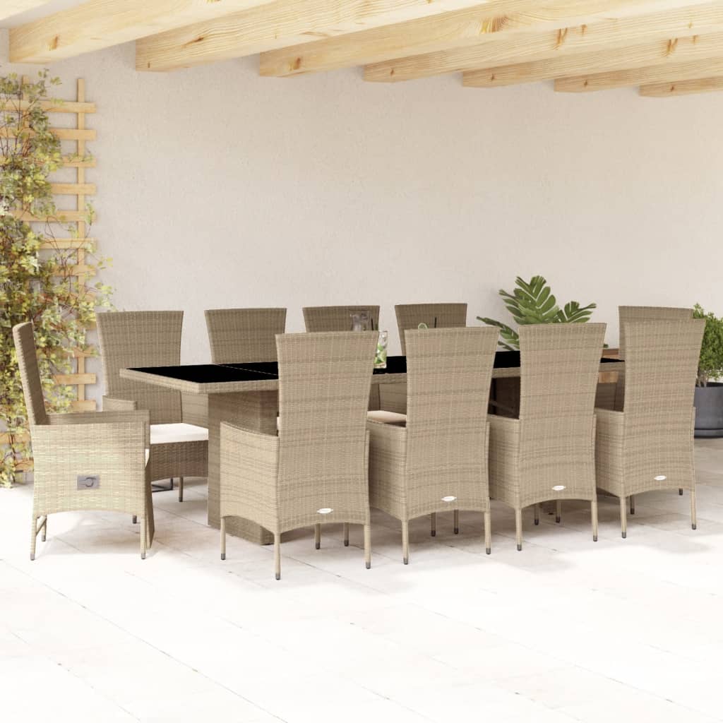 vidaXL 7-delige Tuinset met kussens poly rattan beige