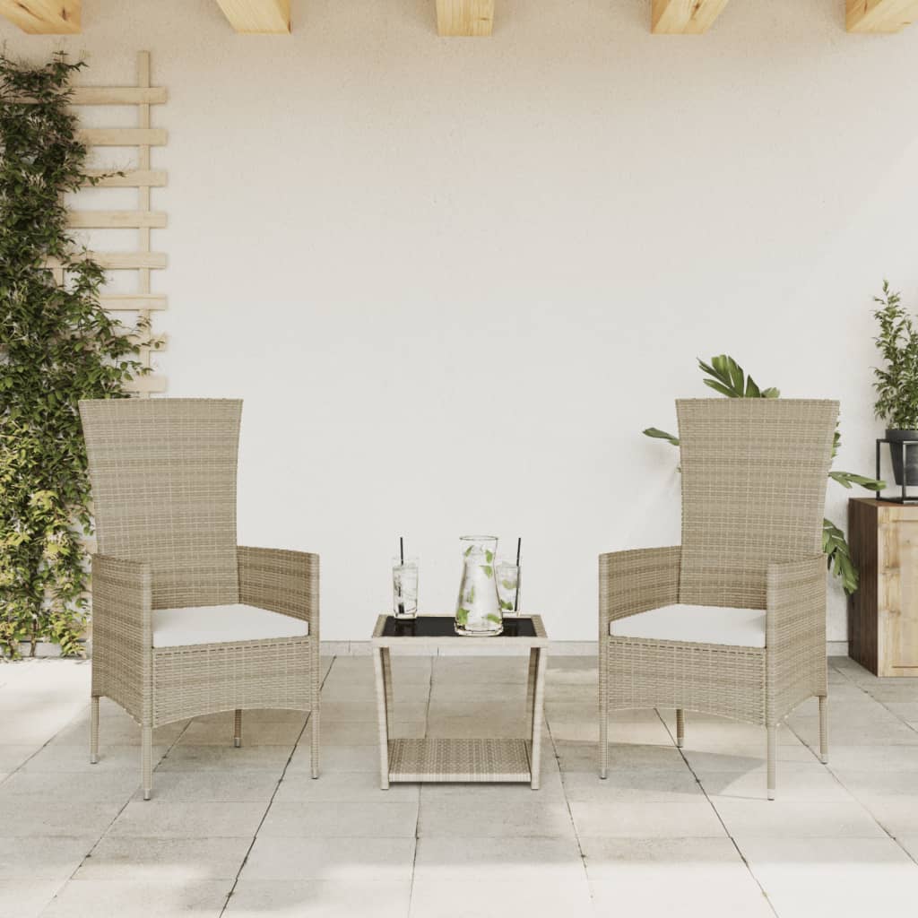 vidaXL 3-Piece Garden Lounge Set with Cushions Poly Rattan Beige
