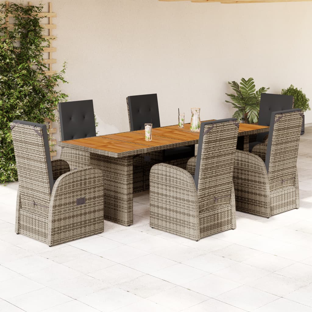 vidaXL 7-delige Tuinset met kussens poly rattan grijs