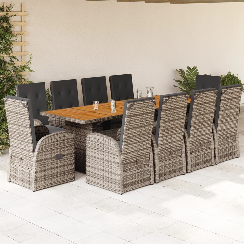vidaXL 7-delige Tuinset met kussens poly rattan grijs