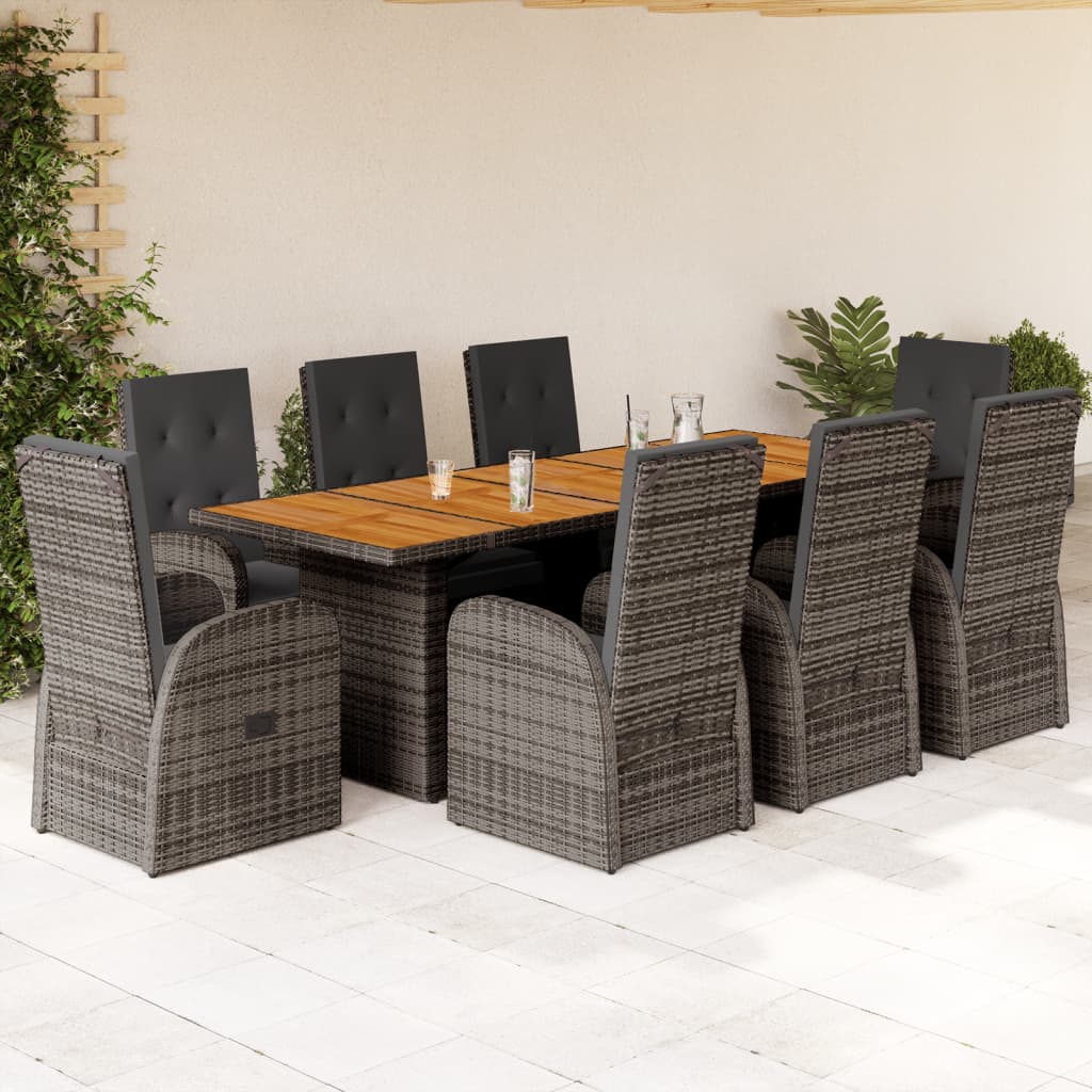 vidaXL 7-delige Tuinset met kussens poly rattan grijs