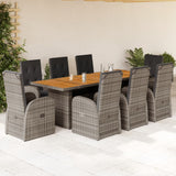 vidaXL 7-delige Tuinset met kussens poly rattan grijs