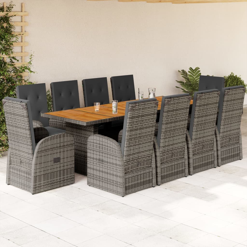 vidaXL 7-delige Tuinset met kussens poly rattan grijs